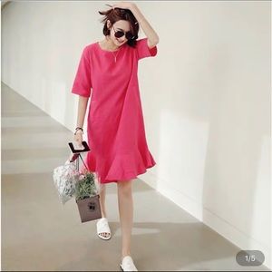 100% Linen dress, watermelon red